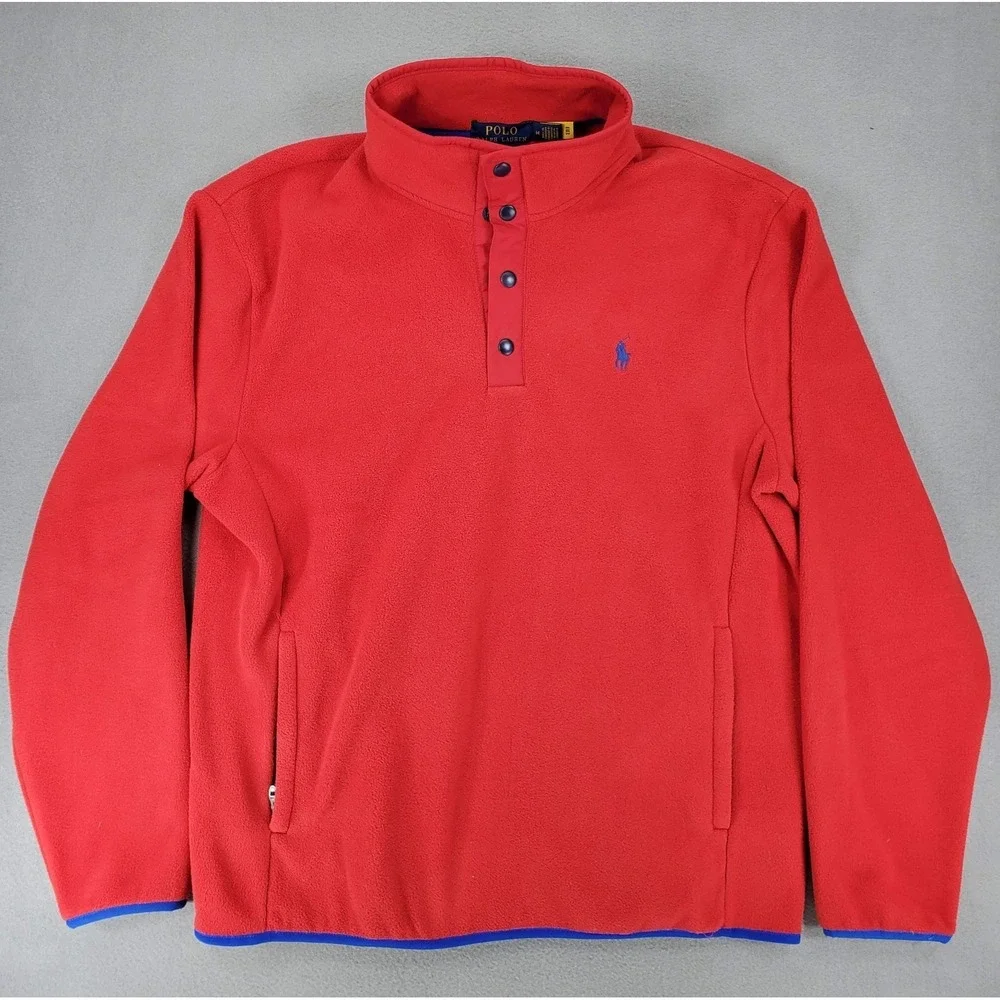 Polo Ralph Lauren Performance Pullover Mens Size M Red‎ 1/4 Button Snap Fleece